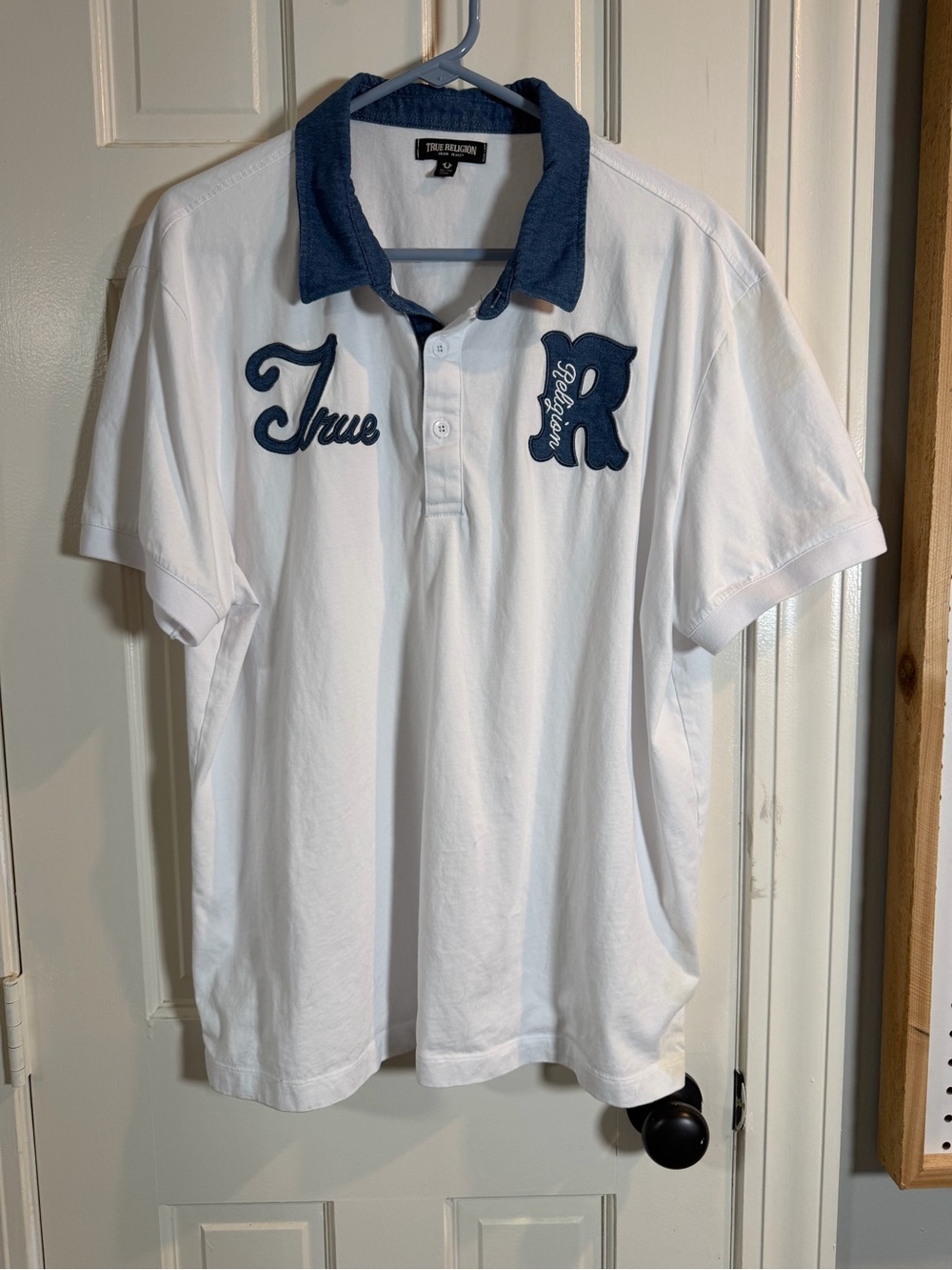 True Religion White Polo with Navy Accents